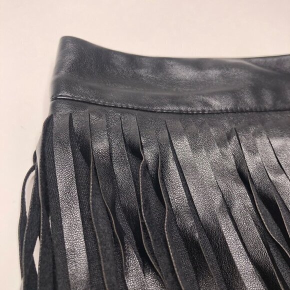 NEW Jenn Boho Vegan Leather Fringe Shiny Black Sexy Edgy Mini Skirt SIZE L - Picture 6 of 12
